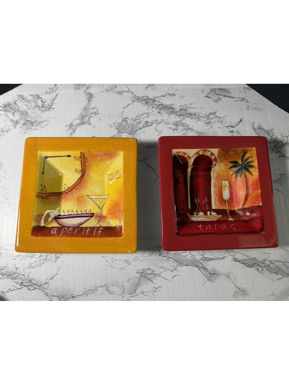 Sakura Tapas Naomi McBride Set 2 Square 5 Inch Appetizer Plates Colorful